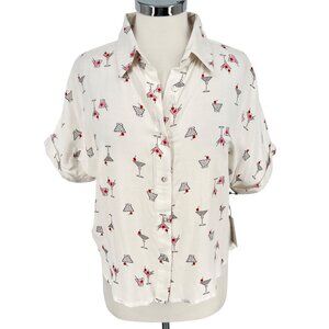 Japna Martini Print White Button-Down Shirt Size Small NWT